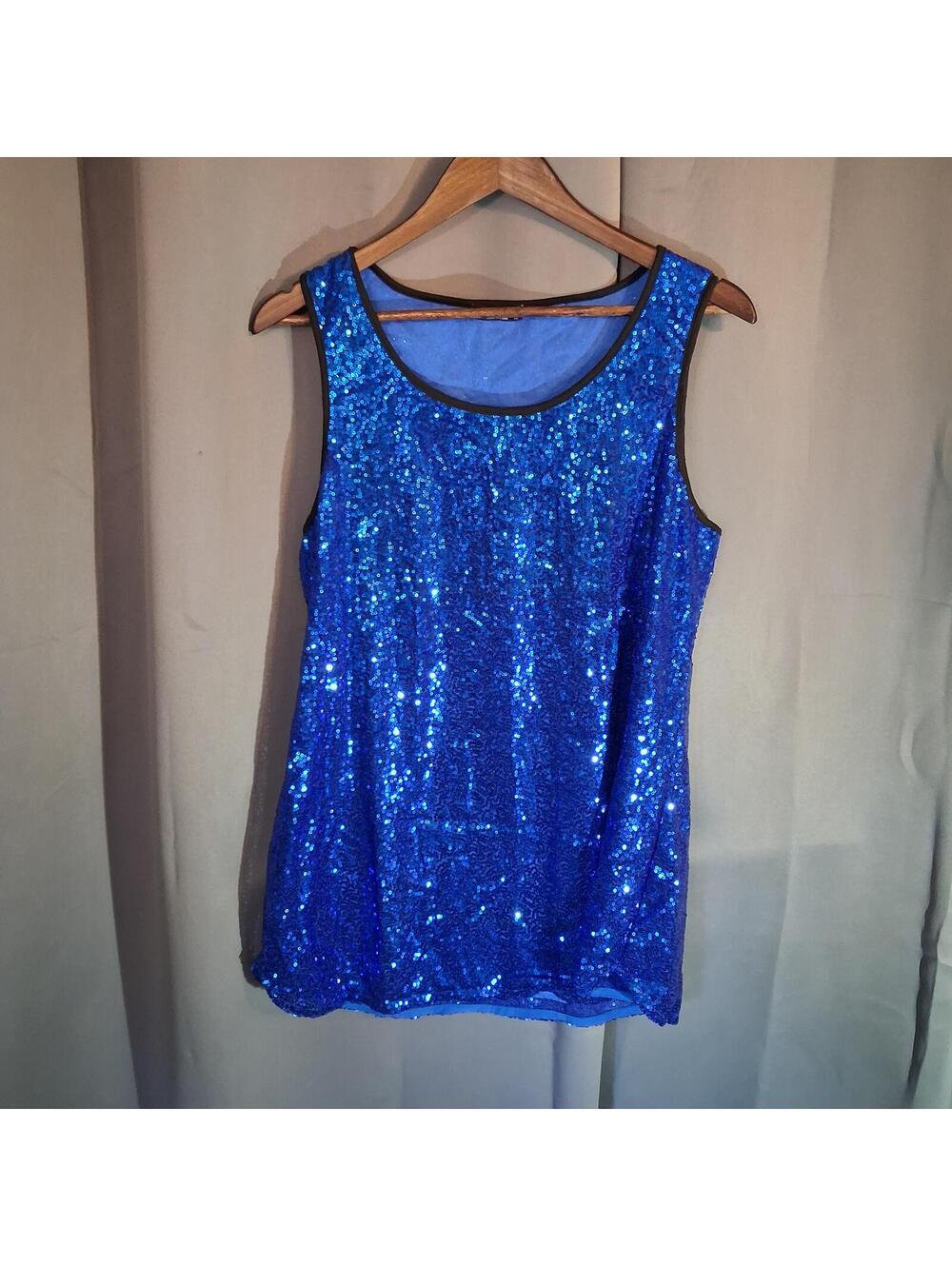 Zeagoo Women's Blue Sequin Tank Top XL